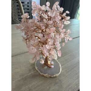 Rose Quartz Bonsai Tree Of Life Cooper Wire Trunk Agate Base Spiritual Feng Shui